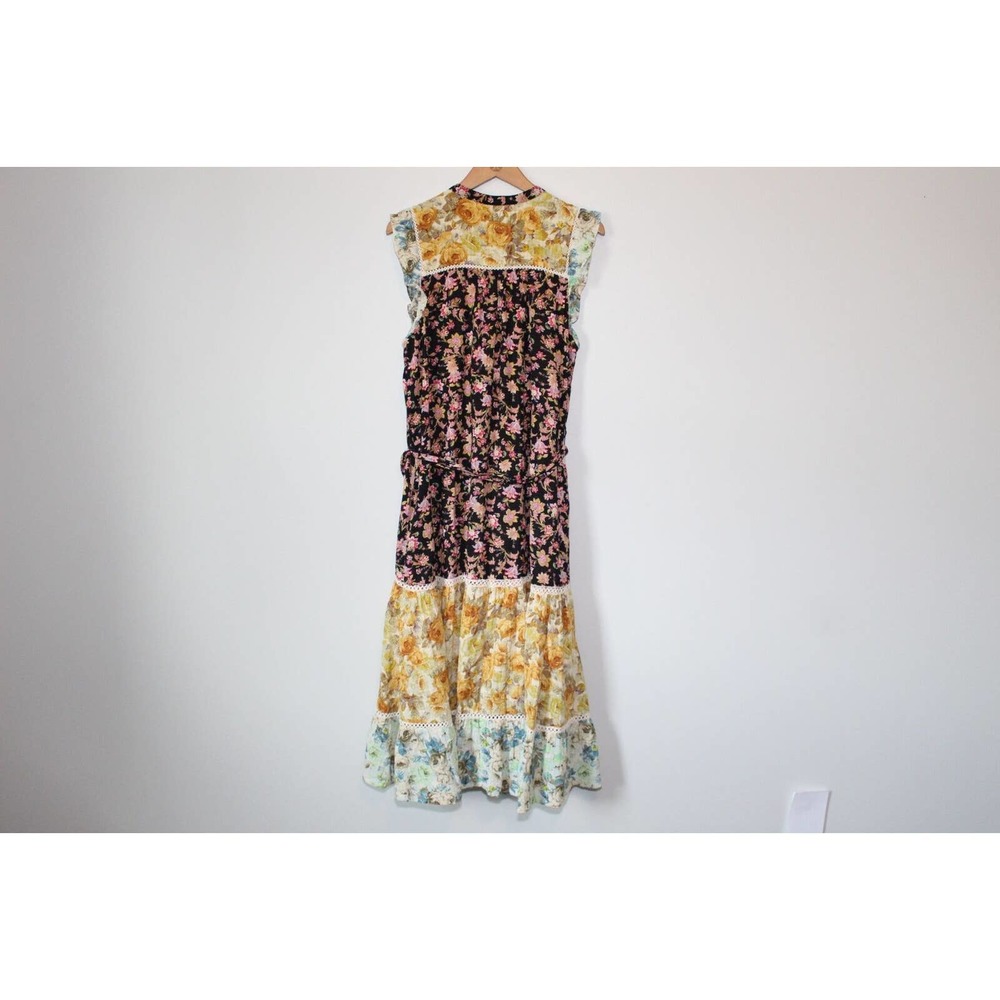 by Anthropologie Ruffled Floral Midi Dress Black Motif Boho Size Large H14101 - Picture 11 of 12